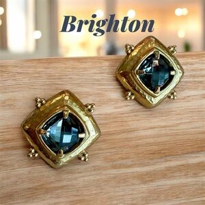 BRIGHTON “Affectionate” Earrings. Grey Swarovski Crystals & Hammered Gold EUC